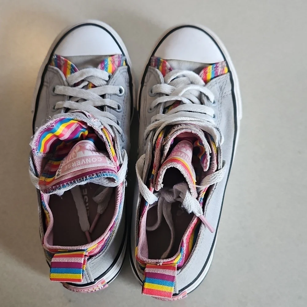 Rainbow Grey Double Tongue Converse Sneakers